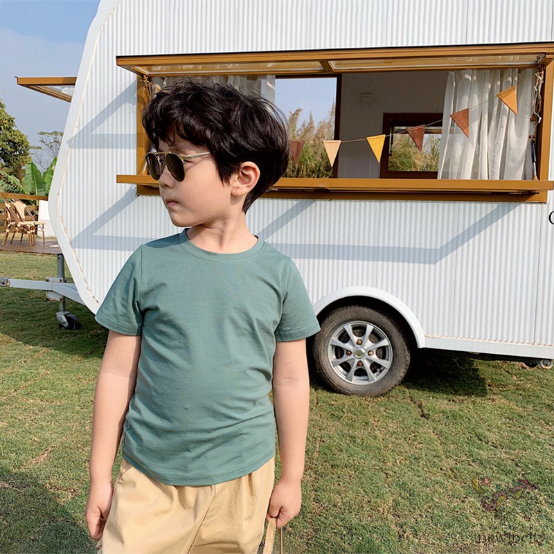 Áo Thun Tay Ngắn Màu Trơn Phong Cách Hàn Quốc Cho Bé Gái