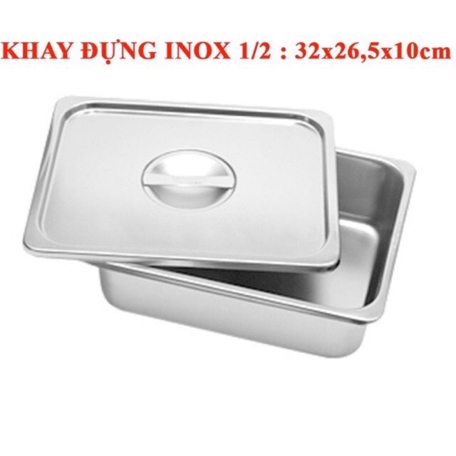 Khay inox GN 1/2, khay inox 304 đựng thực phẩm,khay đựng thạch topping bán trà sữa size 1/2