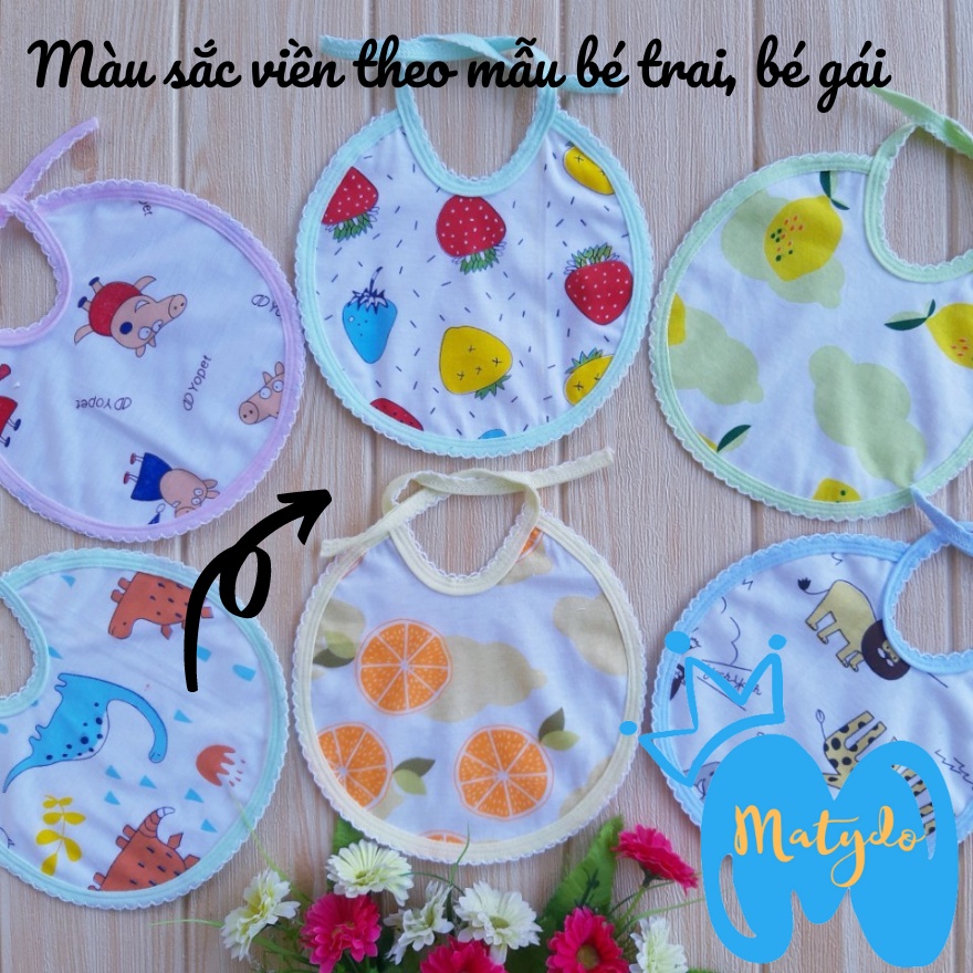 Khăn yếm chống thấm cho bé ăn dặm chất liệu cotton 2 lớp mềm mịn cao cấp có dây buộc nhiều hình