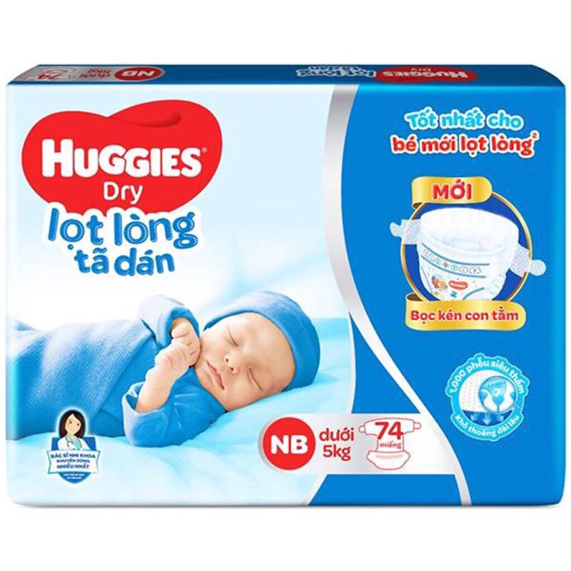 [SIÊU TỐC]Tã dán sơ sinh Huggies size NB 74 miếng (Tặng kèm 10M)