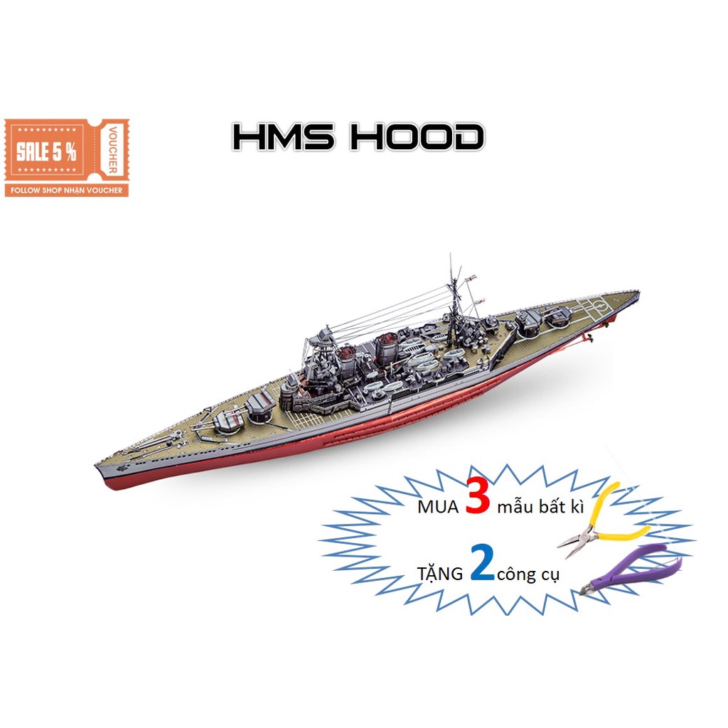 Mô Hình Lắp Ghép kim Loại 3D Tuần dương hạm HMS Hood - Anh
