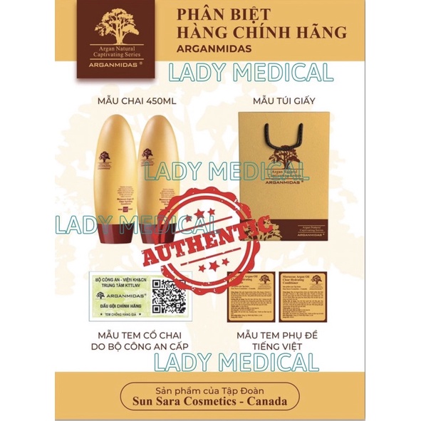 [Chính hãng] [Siêu rẻ] BỘ DẦU GỘI và DẦU XÃ ARGANMIDAS CANADA SIÊU MƯỢT 450ml LadyMedical