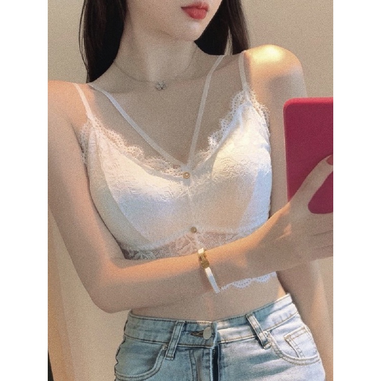 Áo Bra Hai Dây Croptop Lorui Loại Đẹp Phối Ren Có Đệm Thiết Dây Chéo Bốn Cúc Mặc Đi Biển,Đi Chơi Siêu Xinh RANSHI RPK014