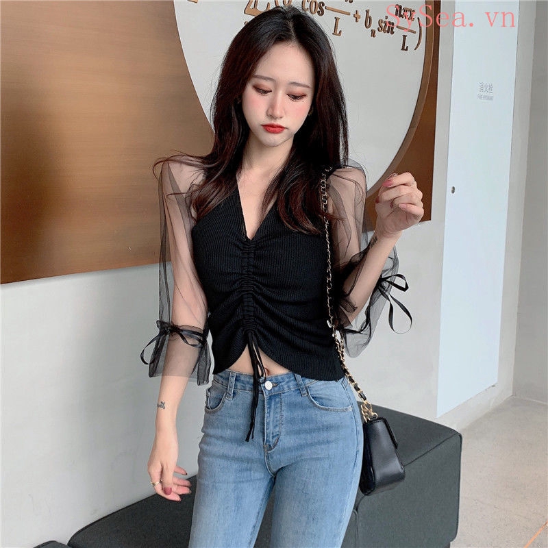 Áo Kiểu Tay Dài Cổ Chữ V Thời Trang Quyến Rũ Dành Cho Nữ