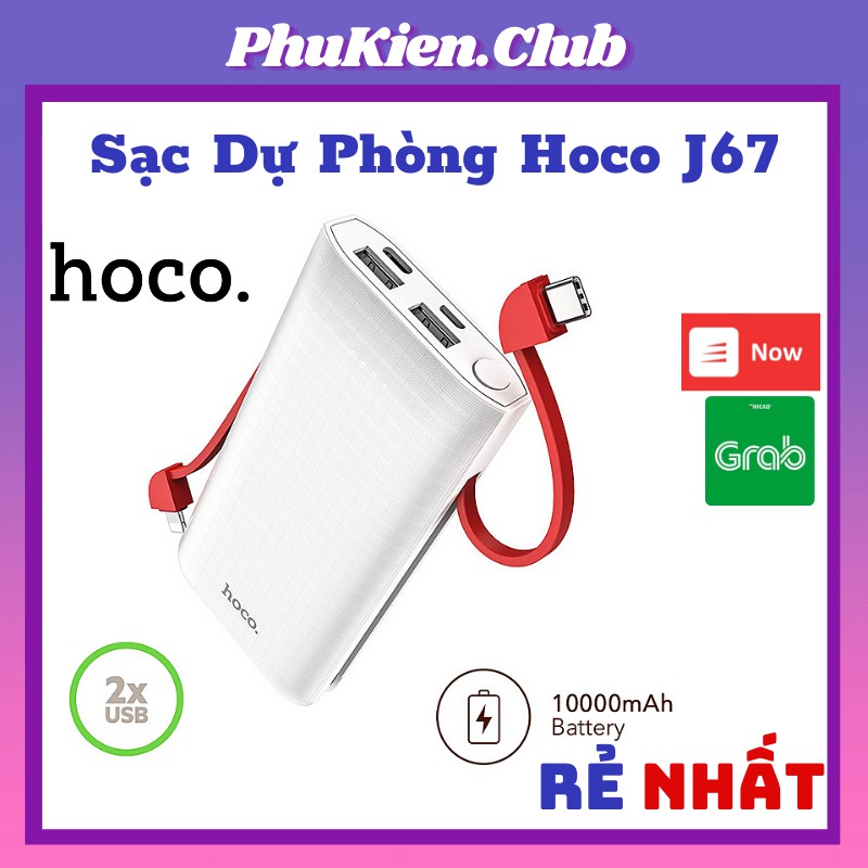 Sạc Dự Phòng Hoco J67 ✔ 10.000mAh ✔ Sạc nhiều Thiết Bị Cùng Lúc - Kèm 2 Cáp type-c và Linghtning