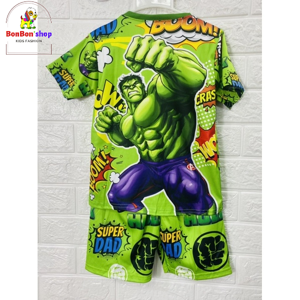 (SNH22)#Quần áo bé trai, Bộ cộc tay cho bé chất thun lạnh in 3D siêu nhân HUIK size 1-8 tuổi