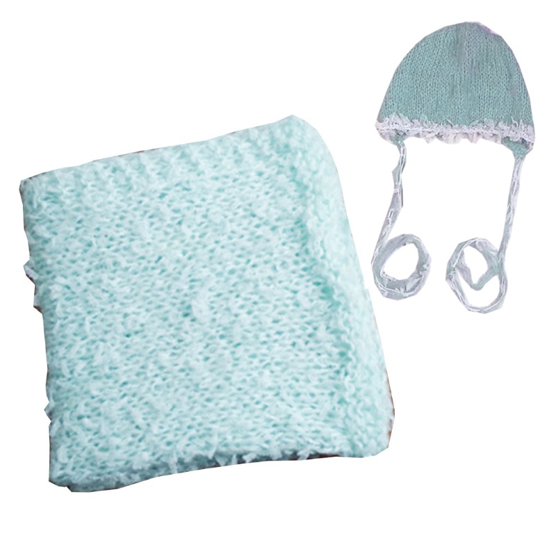Bộ 2 Món Gồm Chăn + Nón + Khăn Quấn Mềm Mại Làm Phụ Kiện Chụp Ảnh Cho Bé Sơ Sinh