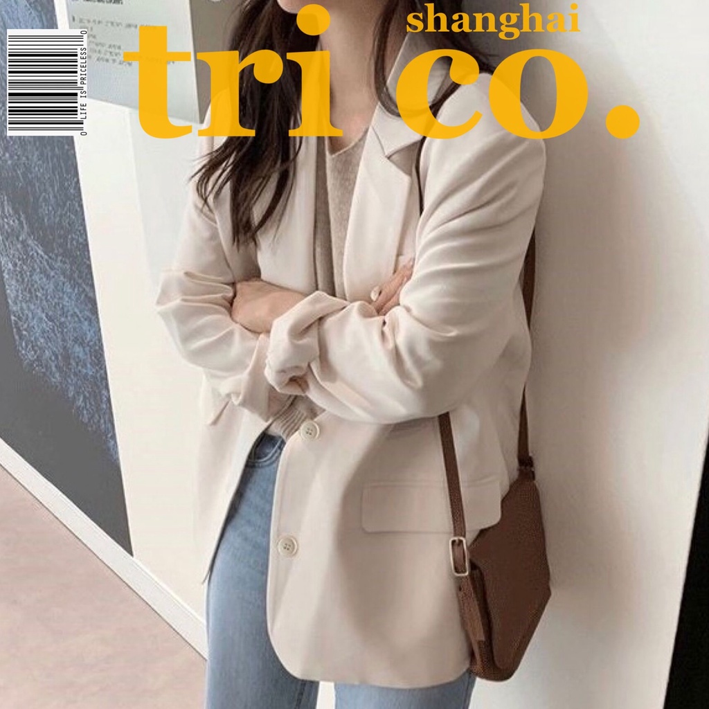 Áo Khoác Vest Dáng Rộng Màu Trắng Thời Trang Thu Đông Phong Cách Hàn Quốc Cho Nữ Blazer