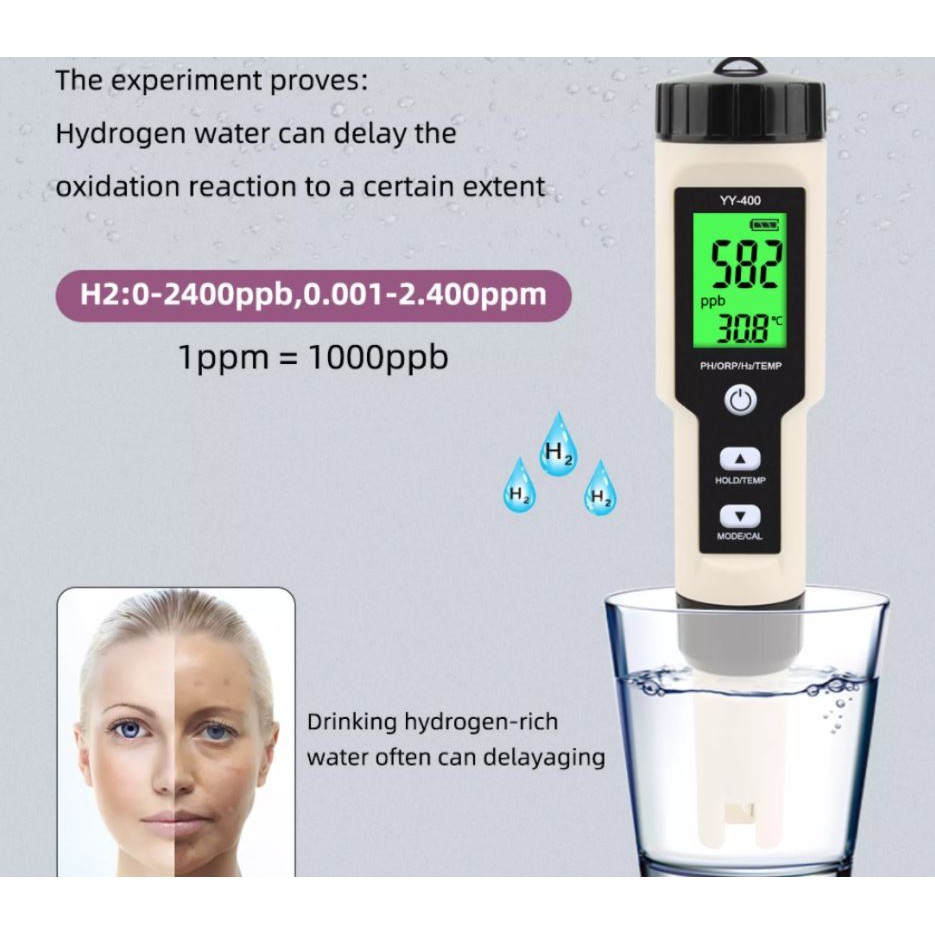 Máy đo chất lượng nước 4 trong 1 Đo pH, ORP, Hydro, H2 kèm đo nhiệt độ