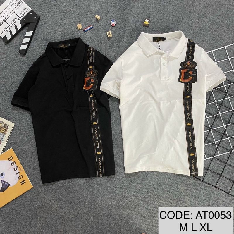Áo thun polo nam nữ D&G thêu chữ sọc kẻ dọc cực chất, vải cotton xịn