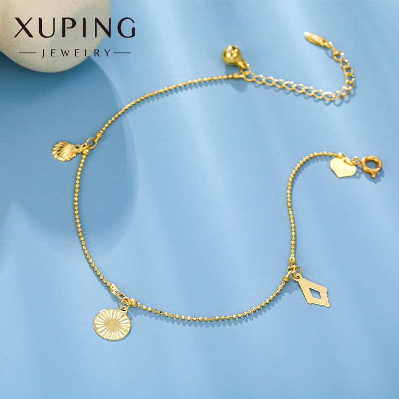 Lắc Chân Nữ Mạ Vàng 24K, Thiết Kế Họa Tiết Hình Tròn Trái Tim Trang Nhã - XPLC09