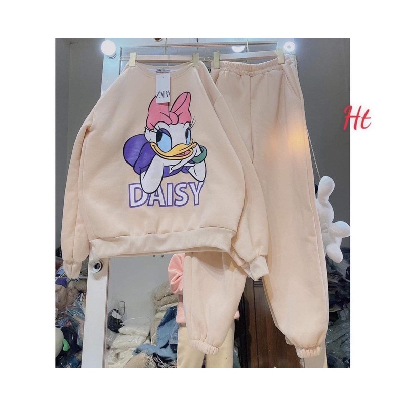 Bộ vịt nơ hồng nỉ ngoại H2B