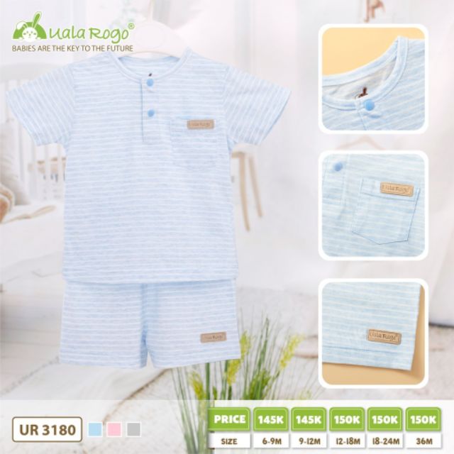 Bộ cotton ualarogo cao cấp, bộ cổ trụ bé trai, bé gái