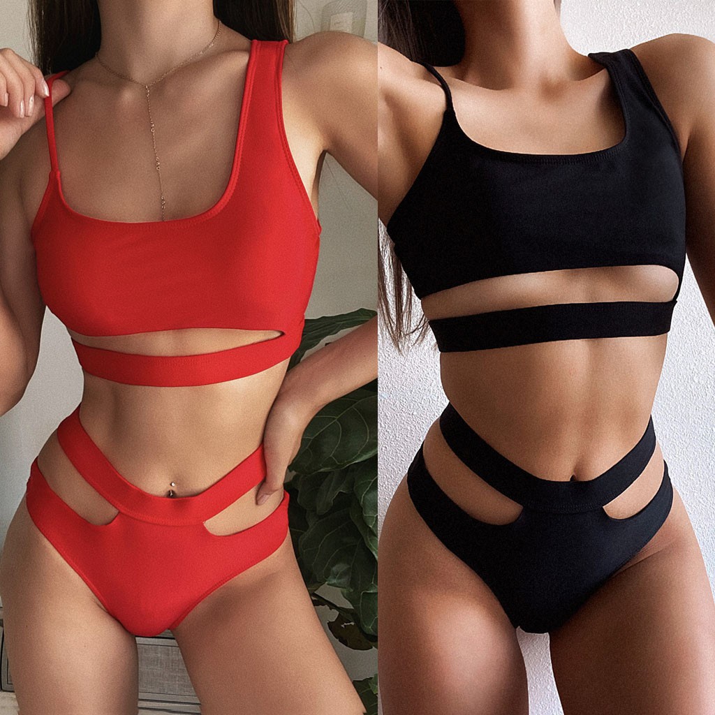 [Mã FACBGO245 giảm 10K đơn bất kì] Set Bikini Màu Trơn Thiết Kế Nâng Ngực Cho Nữ