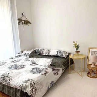 Cotton Poly Bộ Chăn Ga Gối Lá Đen