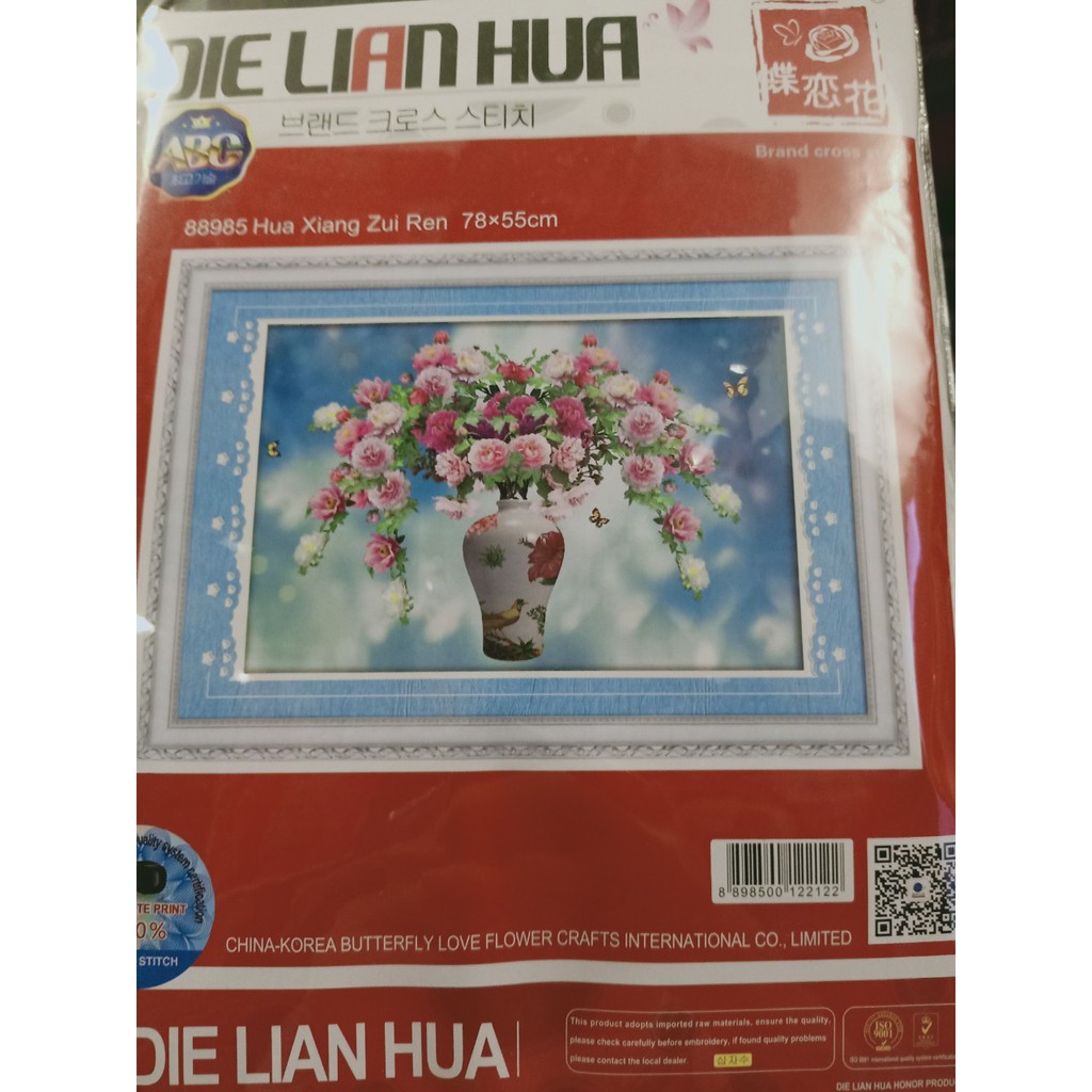 Freeship200k_Tranh thêu chữ thập Bình Hoa Hồng 88985 kt78x55cm