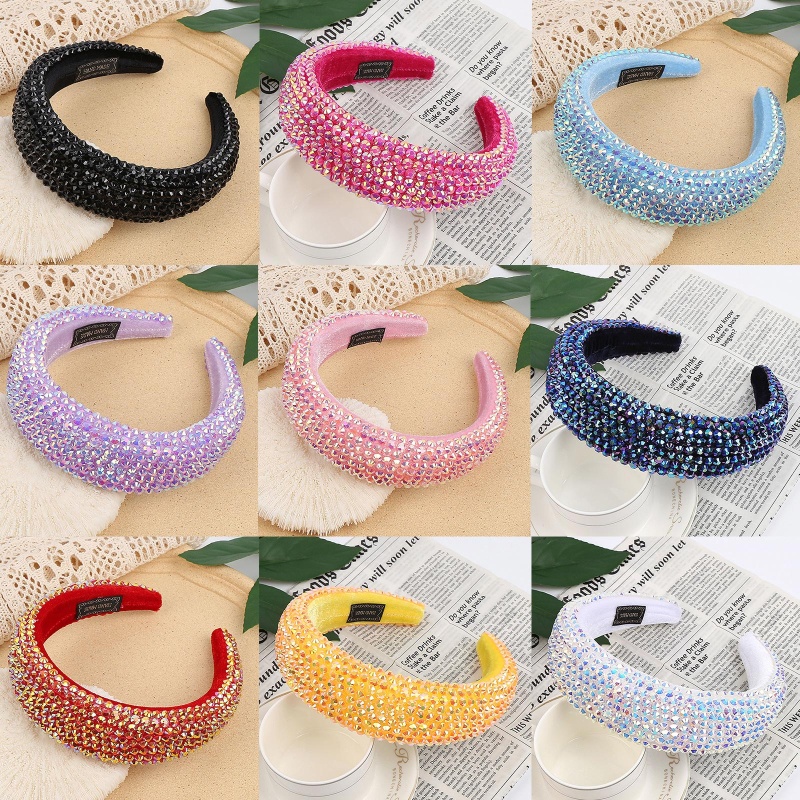 Băng Đô Cài Tóc Bằng Xốp Và Nhung Bản Rộng Đính Đá Lấp Lánh Sang Trọng Cho Nữ