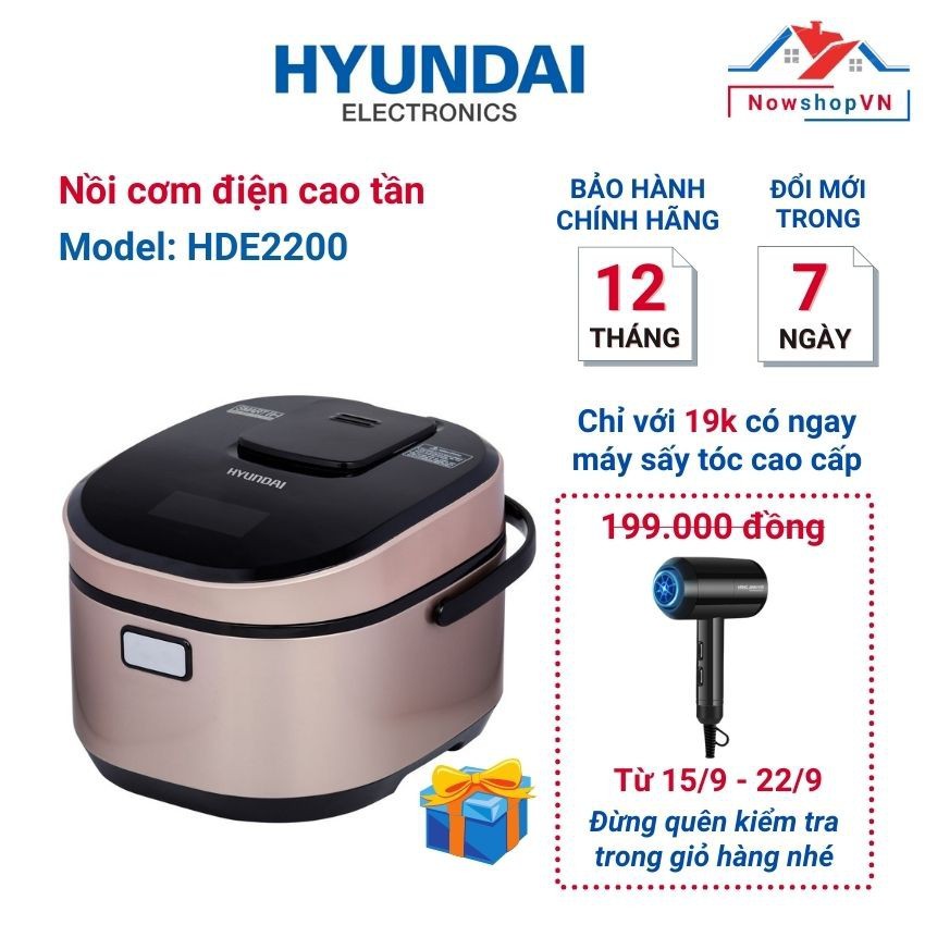 Nồi cơm điện cao tần dung tích 1.8 lít Hyundai HDE 2200G, Bảo hành điện tử chính hãng 12 tháng.