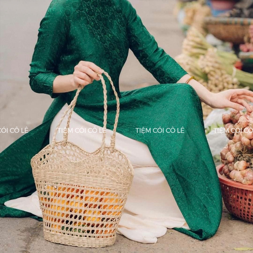 Làn cói tim đan thưa, túi xách đi biển phụ kiện decor chụp ảnh lookbook - Tiệm Cói Cô Lê