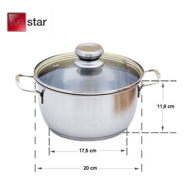 [ Nấu bếp điện từ ] quánh nấu cháo Fivestar 16cm Inox 3 đáy - nồi nấu bột 20cm Tân Hợp Thành Inox 430 nắp kính cường lực