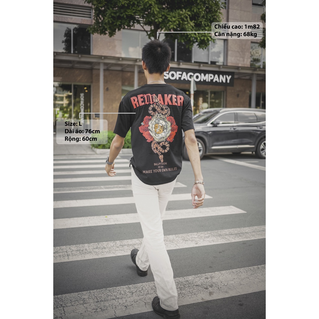 Áo Thun REMAKER Python Tee Oversize Unisex Tay Lỡ - Đen/Trắng - Local Brand Chính Hãng