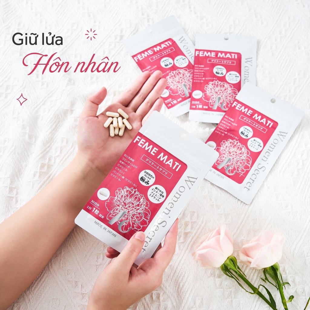 Viên uống men phụ khoa FEME MATI Nhật Bản 30 viên Giảm Khí Hư, Ngứa Rát, Se Khít - nhật bản
