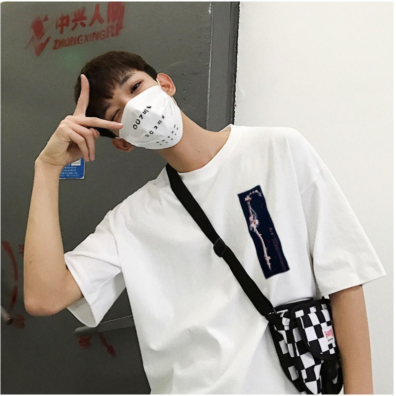 Áo thun tay lỡ Hoa Đào Trên Quạt áo phông trắng basic unisex có size phối cùng quần jean short siêu đẹp