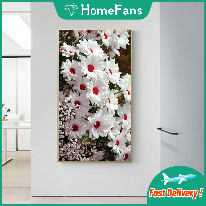 Bộ Tranh Đính Đá 5D Tự Làm Hình Hoa Cúc Trắng 30x50cm/40x70cm/50x90cm