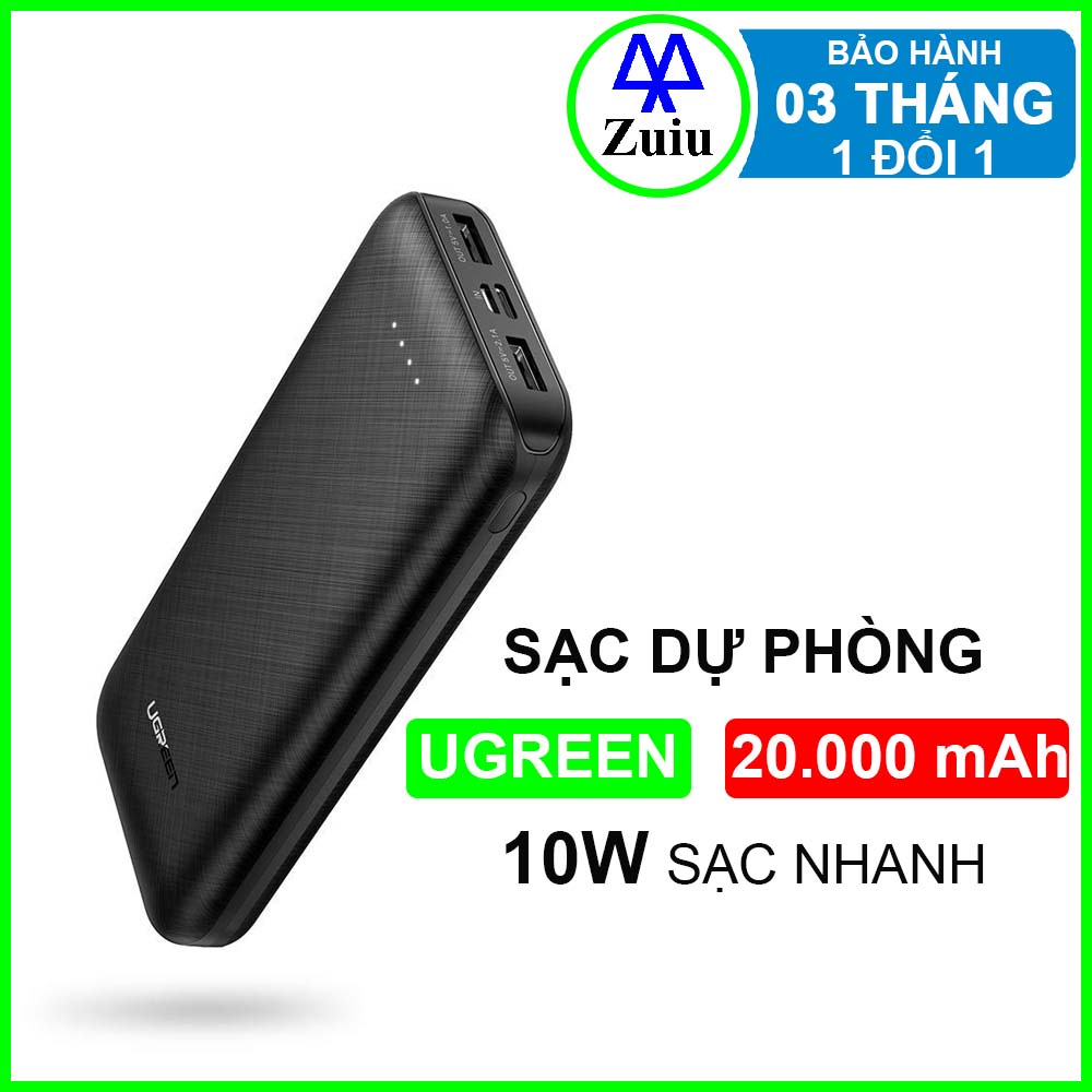 Sạc dự phòng UGREEN pin 20000 mAh - sạc nhanh 10w - 4 cổng kết nối Micro USB / USB type C