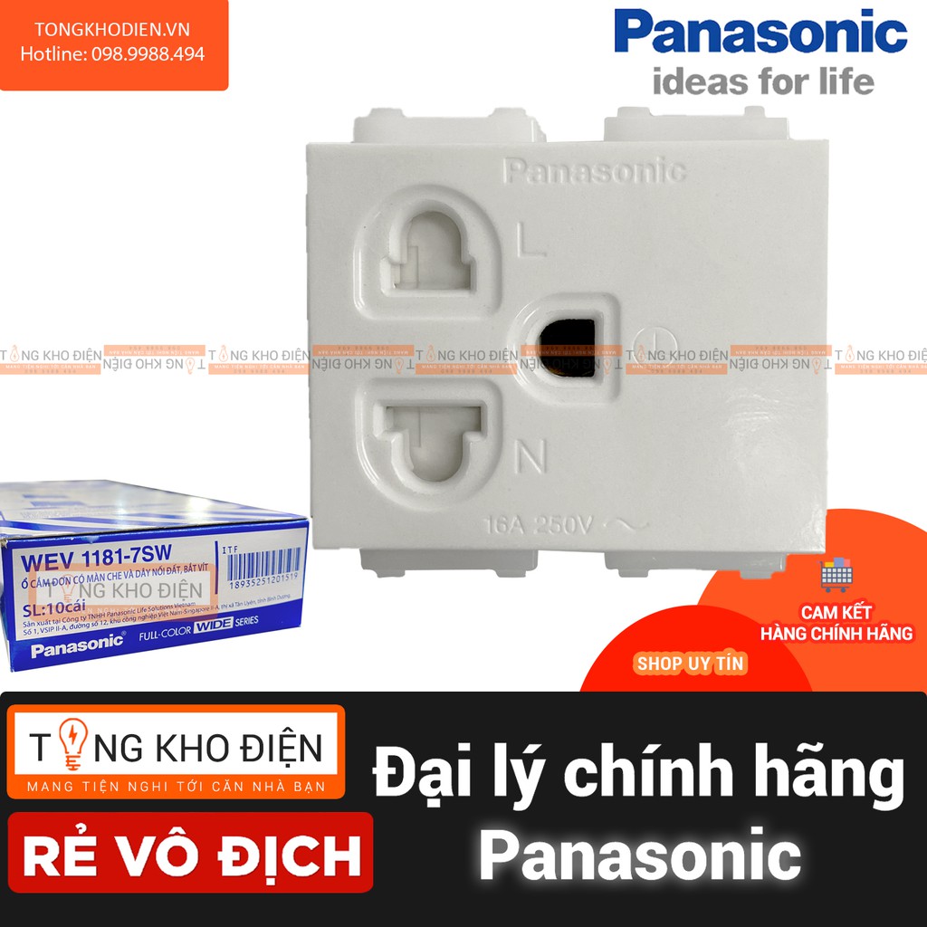 Ổ đơn 3 chấu Panasonic, Có màn che và dây nối đất WEV1181-7SW [Dòng WIDE]