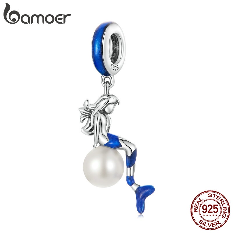 BAMOER Mặt Dây Chuyền Bạc 925 Hình Nàng Tiên Cá Đính Ngọc Trai