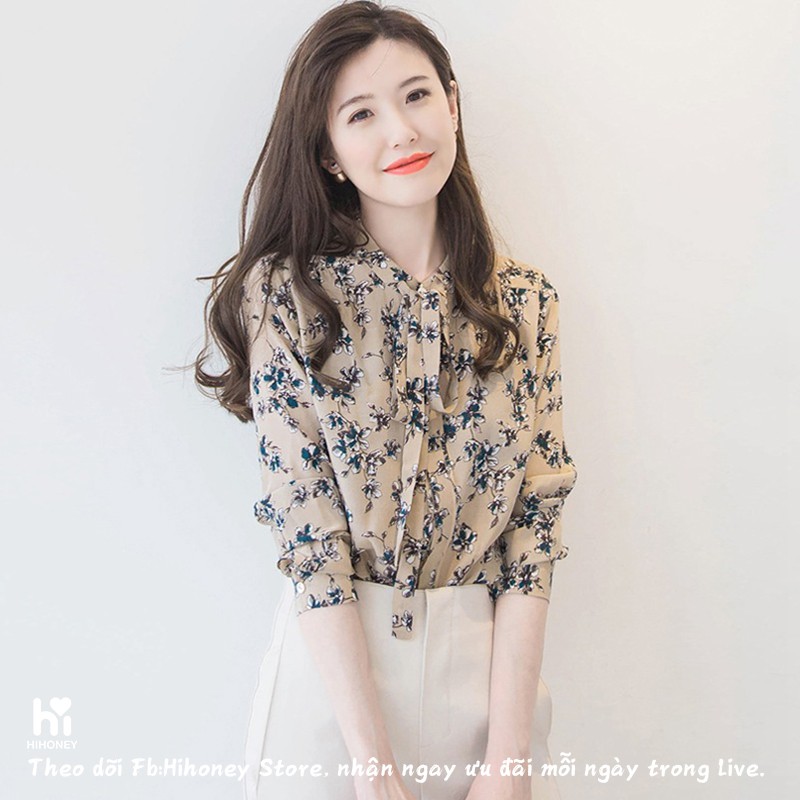 (Mẫu mới) Áo sơ mi nữ , áo voan dài tay cổ nơ, mặc đi làm đi chơi đều đẹp, phối đồ dễ dàng