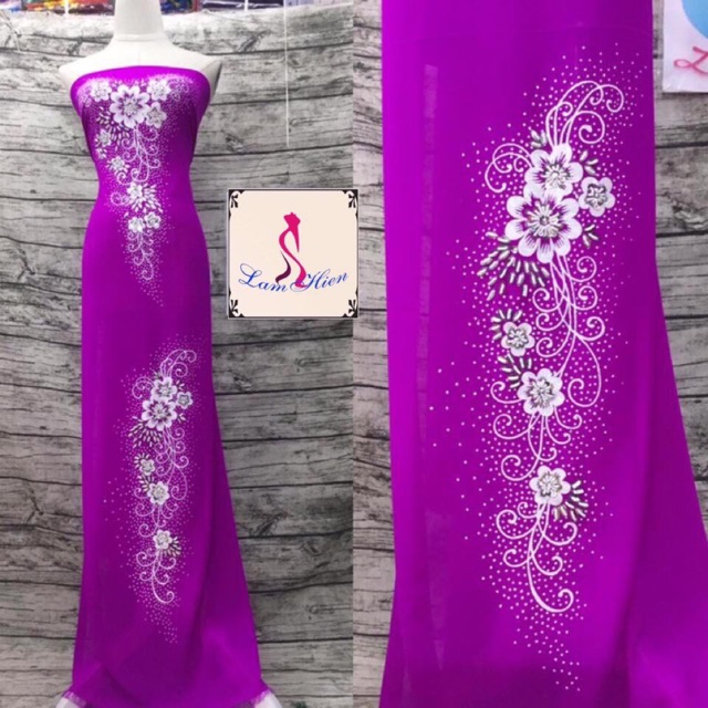 Vải áo dài kết cườm