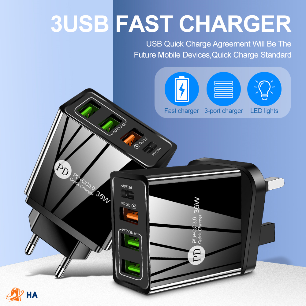 Củ Sạc Nhanh Qc3.0 3 Cổng Usb 3 Cổng Cho Android Và Iphone