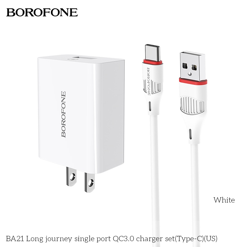 Bộ sạc 18W BOROFONE gồm củ và dây cáp sạc dài 1 mét cho android: Samsung, Xiaomi, Oppo, Vivo, Huawei Realme...