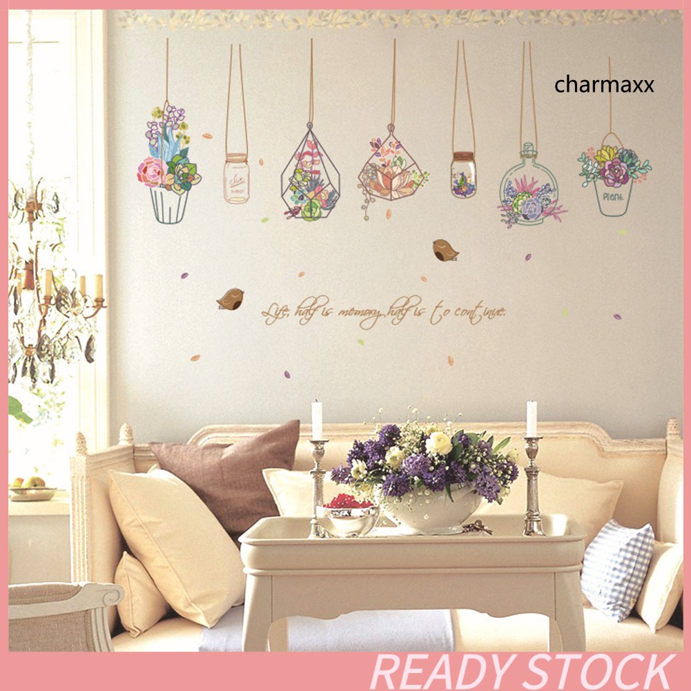 Giấy dán tường hình lọ hoa treo nhiều màu dễ thương