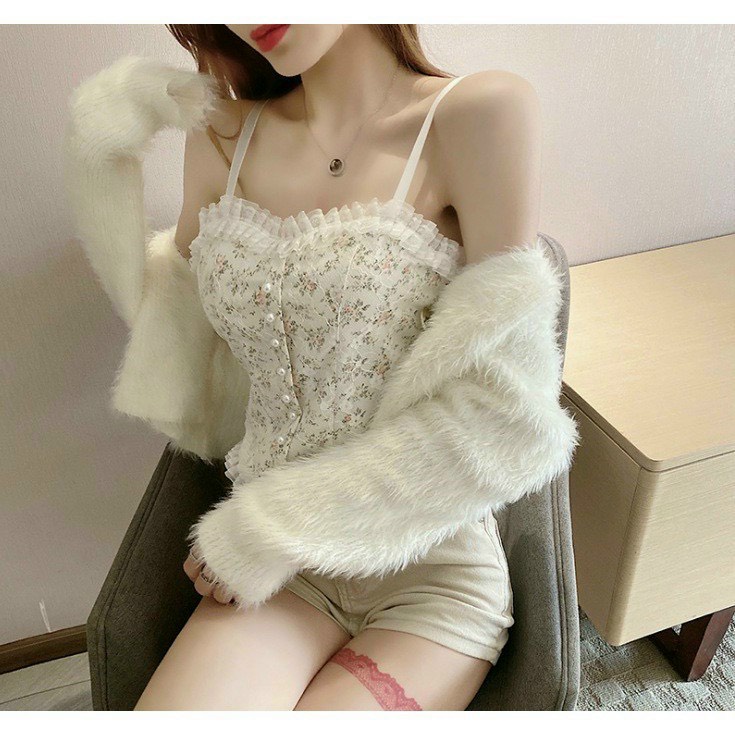 Áo Bra 2 Dây Ren Hoa Cúp Ngực Chất Đẹp Kiểu Dáng Ulzzang Hàn Quốc 2 Màu