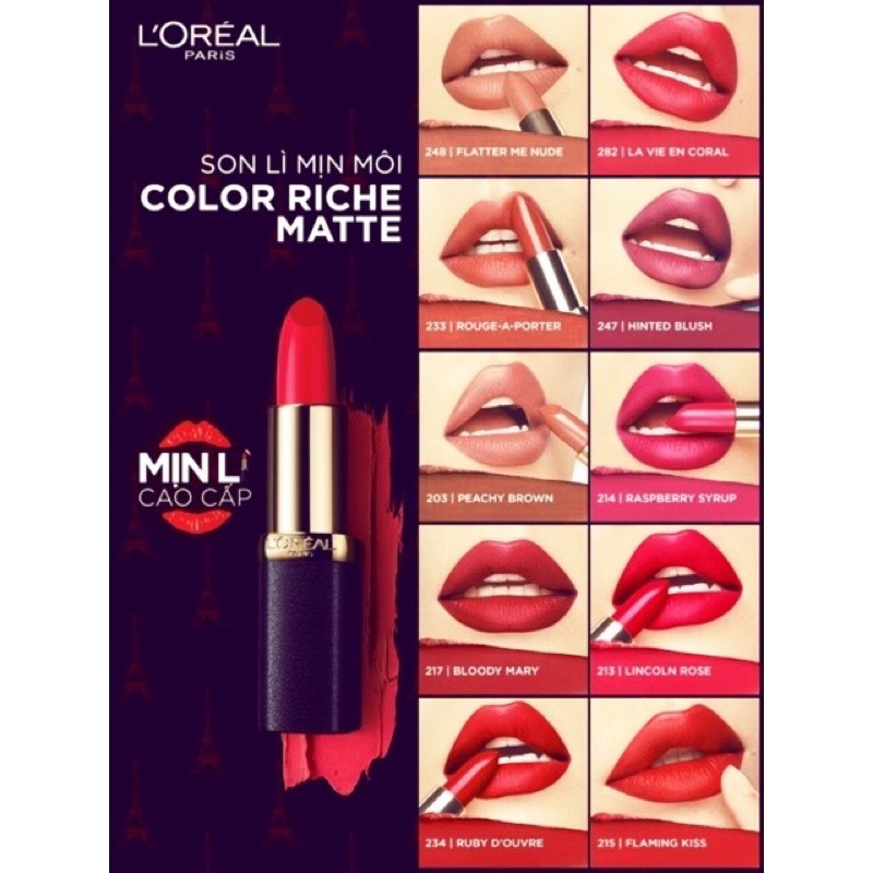 Son lì mịn môi Color Riche Matte từ L’Oreal Pari 3.9g