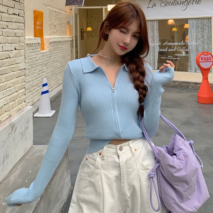 Áo cardigan dệt kim cổ bẻ tay dài màu sắc đơn giản phong cách Hàn Quốc thời trang thanh lịch cho nữ | WebRaoVat - webraovat.net.vn