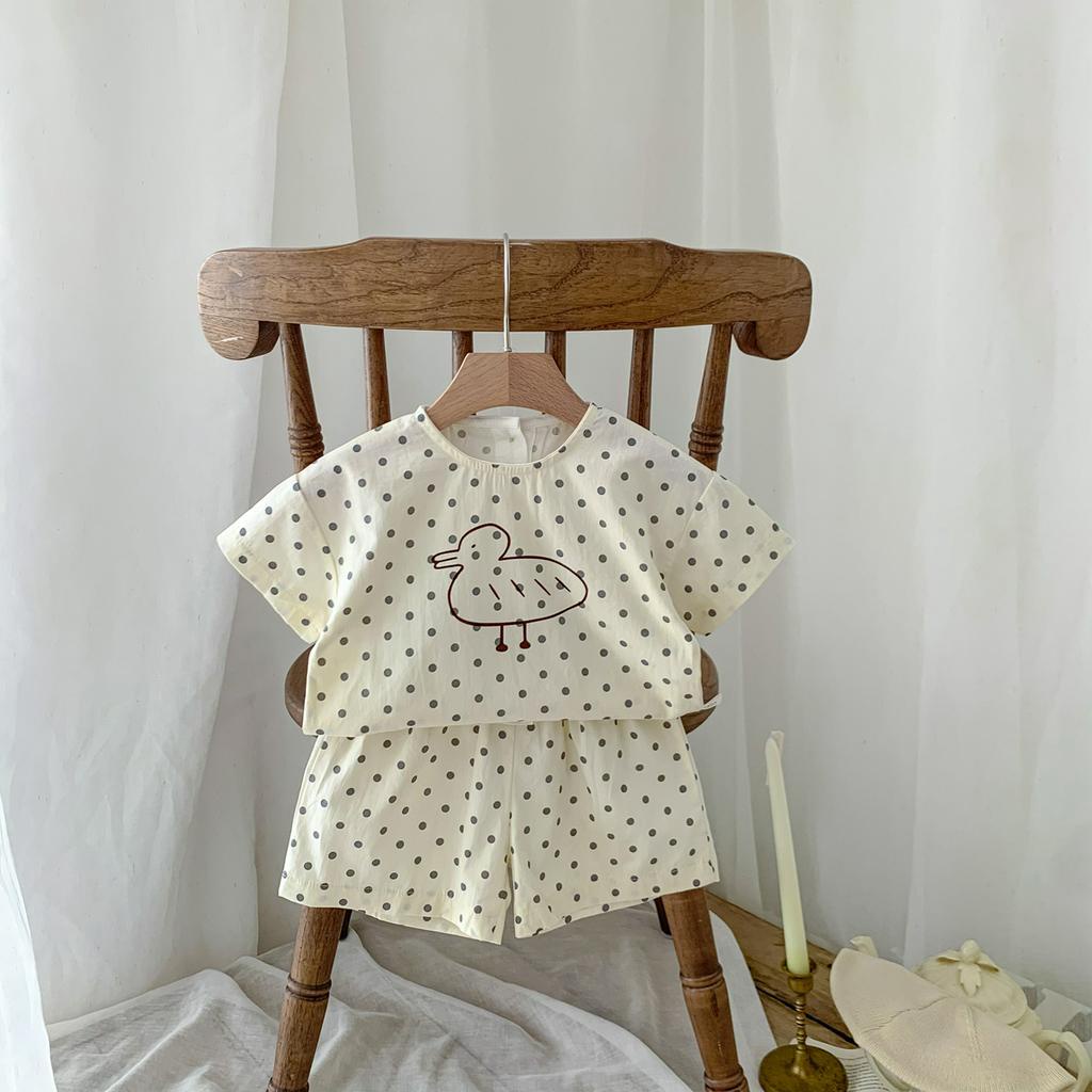 Set Áo Thun Ngắn Tay In Hình Vịt Và Quần Short Thời Trang Mùa Hè Cho Bé