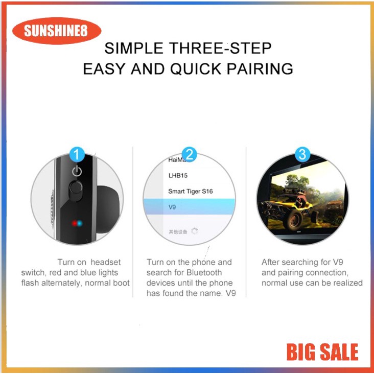 V9Tai Nghe Bluetooth  Phong Cách Doanh Nhân Sang Trọng cao cấp cực chất điều khiển bằng giọng nói