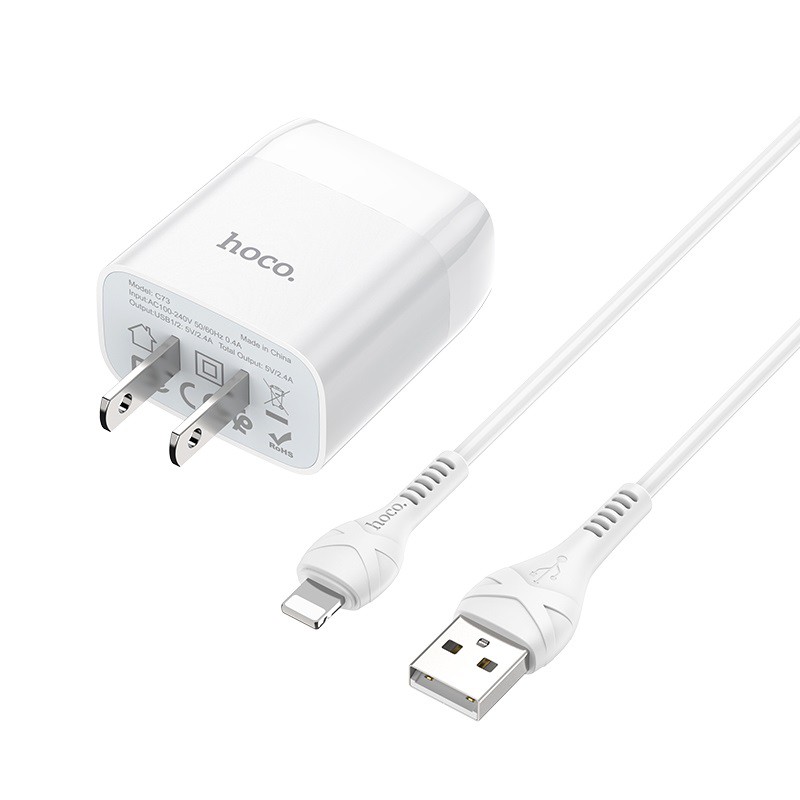 Bộ cốc cáp sạc Hoco C73/C73A Glorious 2.4A-kèm cáp tùy chọn/Micro-USB/Type-C (Trắng)