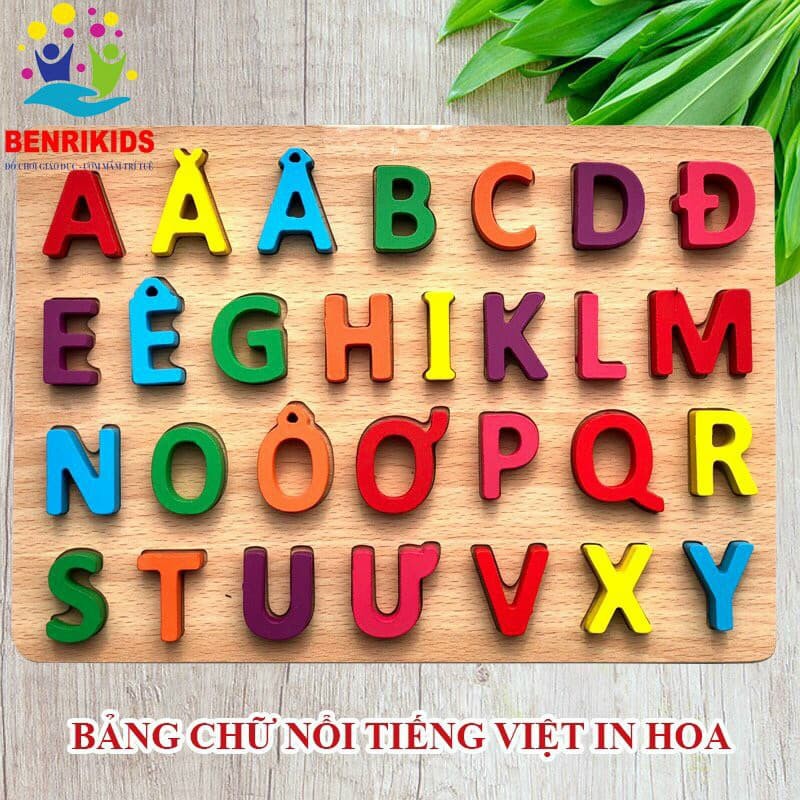 Đồ Chơi Bảng Chữ Cái Tiếng Việt Nổi In Hoa Bằng Gỗ Benrikids