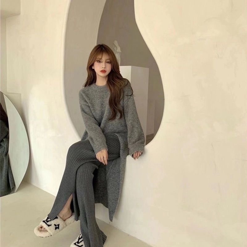 Áo Len Nữ Dài Tay Cổ Tròn Xẻ Tà Thời Trang Hàn