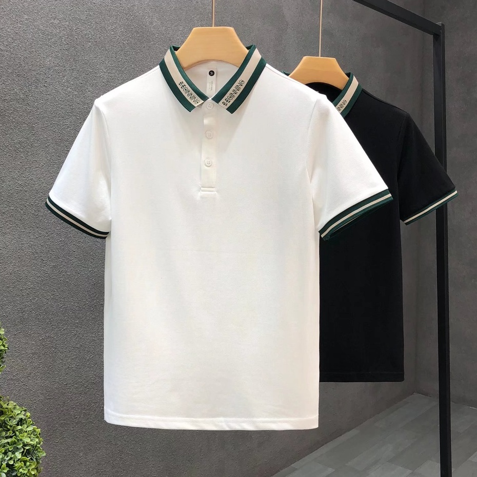 Áo Thun Nam Tay Ngắn Kẻ Sọc Màu Sắc Đơn Giản sơ mi nam thời trang phù hợp phong cách kinh doanh fashion áo thun nam có cổ Hàn Quốc áo polo nam simple áo phông nam form rộng