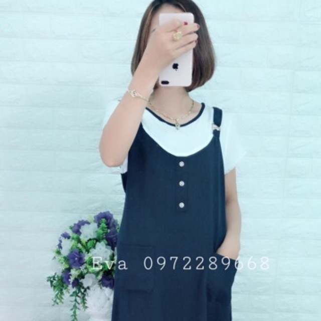 Váy bầu yếm xanh Đen