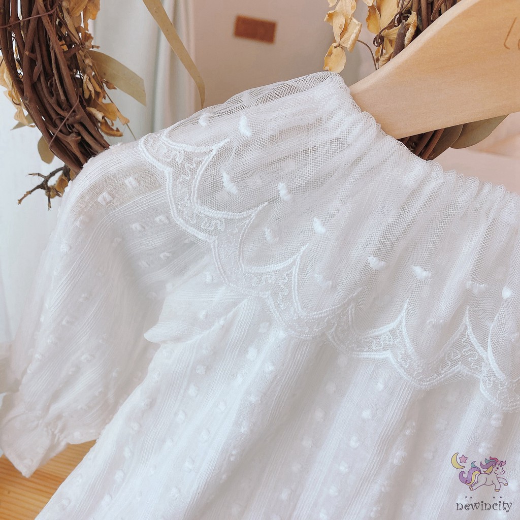 Áo sơ mi dai tay phối ren phong cách Hàn Quốc thời trang xinh xắn cho bé gái