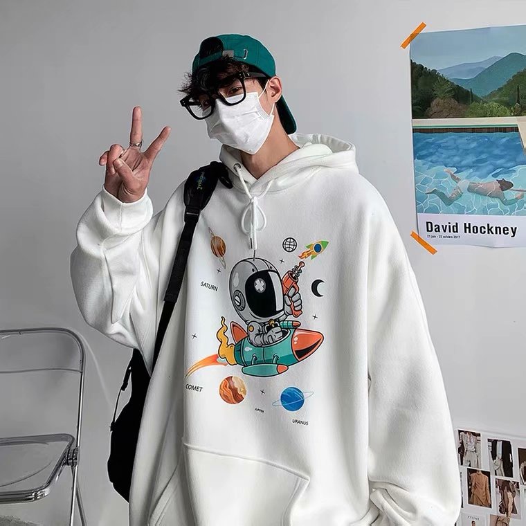 Áo hoodie dáng rộng size lớn M-5XL họa tiết phi hành gia thoải mái thời trang dành cho nam