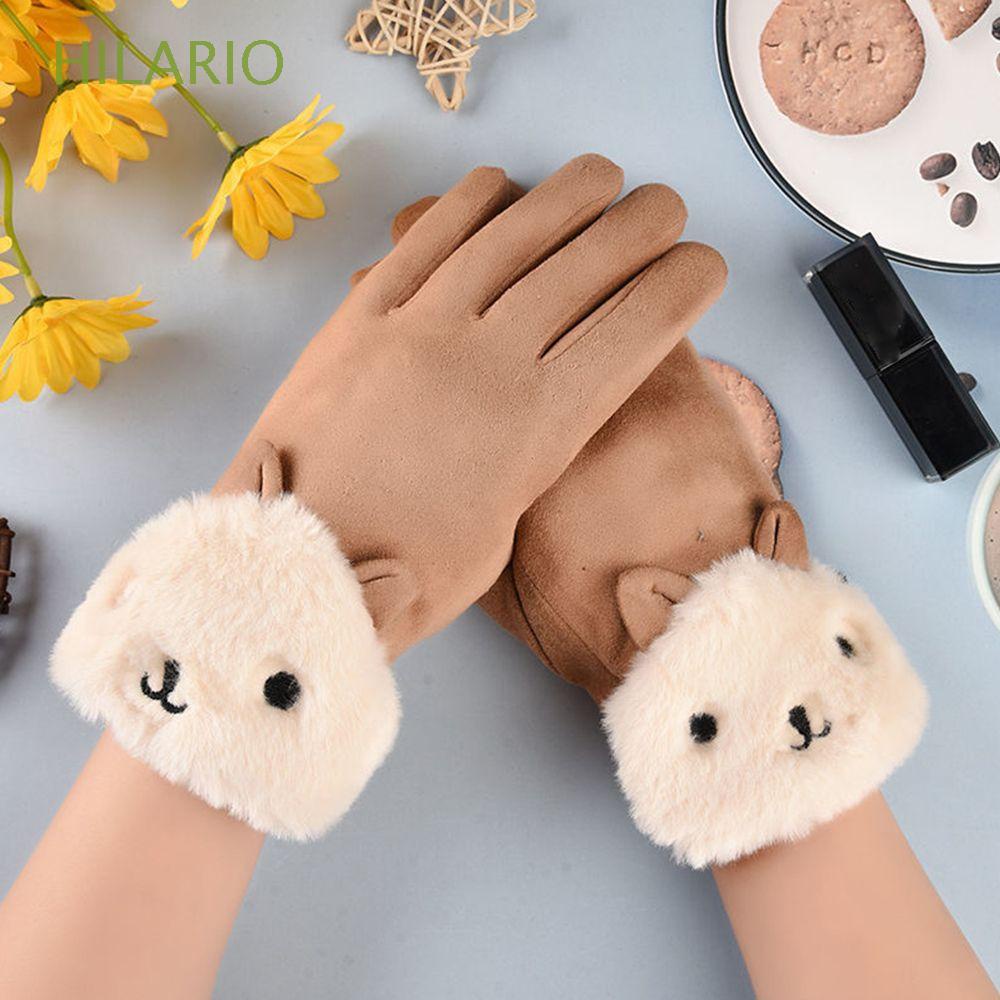 Găng tay HILARIO da lộn mềm mại giữ ấm chống gió có thể dùng màn hình cảm ứng phong cách Hàn Quốc cho nữ