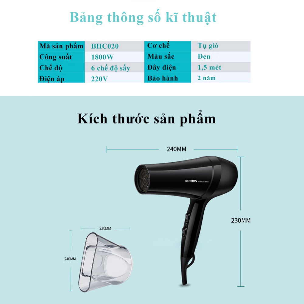 Máy sấy tóc Philips 2 chiều nóng lạnh công suất lớn 2100W tạo kiểu tóc chuyên nghiệp chuẩn salon HP8230 - BH 2 năm